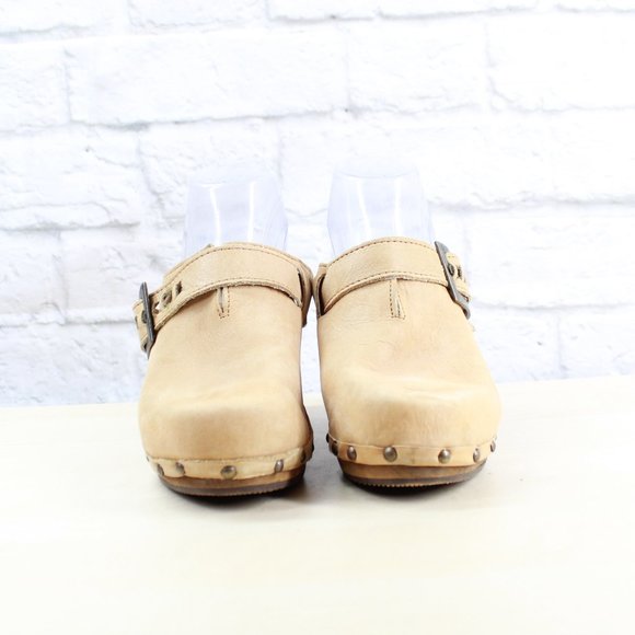 SANITA Brown Leather Wood Heel Backless Ankle Stra - Picture 4 of 9